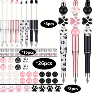 TEMU 58pcs 플라스틱 볼펜 세트, 8pcs 볼펜, 34pcs 나무 페르시 및 16pcs 스페이서 비즈, DIY 세트 선물 학교 사무용품 포함