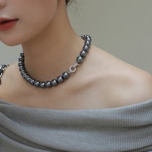 TEMU 10mm 타히티 블랙 우아한 모조 진주 목걸이, 여성용 다목적 칼라본 체인 - 발렌타인데이를 위한 완벽한 선물
