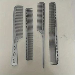 TEMU WANMEI 4개 스테인리스 스틸 헤어 콤 세트, 알루미늄 콤, 정전기 방지 스타일링 콤, 메탈 핸들, 일반 모발, 엉킴 방지 콤 및 분리 콤, 헤어 케어 도구, 세련된 메탈릭 마감, 내구성 좋은 헤어브러시, 헤어 브러쉬, 스타일링 도구