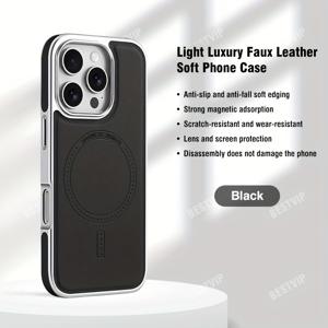 TEMU 인조 가죽 소프트 폰 케이스 for 아이폰 17 프로 맥스 에어, 내장형 강력한 자석으로 무선 충전 액세서리 간편 흡수, 라이트 럭셔리 디자인, 고급스러운 비즈니스 스타일, 스크래치 및 마모 방지, for 아이폰 13/14/15/16/17