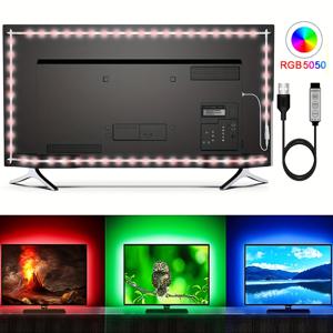 TEMU 1pc 196인치 LED 백라이트 TV 라이트 바 - 8색 조절 가능, 스마트 TV LED 조명, 동적 모드, 게임 룸 및 TV 배경 장식에 이상적, 환경 조명, TV 조명 | 색다른 분위기 | USB 전원 소스, TV 조명 장식