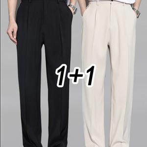 TEMU 2개 남성용 여름 통기성 경량 비즈니스 캐주얼 팬츠 - 논스트레치 기계 세탁 가능 미드라이즈 레귤러 핏 솔리드 컬러 사무실 & 반정장복, 다재다능한 드레스 팬츠, 클래식 태일러링 룩, 부드러운 질감, 워크웨어, 시대를 초월한 디자인, 내구성 있는 구조|여름바지