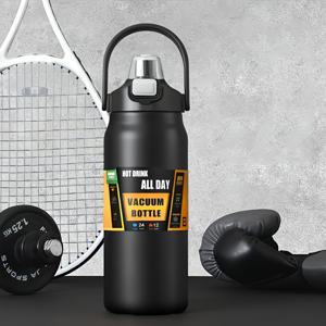 TEMU 1개 1500/1200ml 대용량 스테인리스 스틸 보온병, 더블 뚜껑 휴대용 물병 - 뜨거운 음료와 차가운 음료 모두 가능, 야외 활동, 캠핑, 하이킹 및 운전에 이상적인 선택 - BPA 프리|트래블보틀