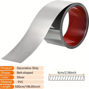 TEMU 확장 버전 - 2.36인치 폭 78.7/196.8인치 실버 미러 PVC 접착식 테두리 장식 스트립, 벽 스티커, 엠보싱 텍스처 트림 벽지 자체 접착제, TV 배경벽 및 옷장 가장자리용 코너 비드 몰딩, 아버지의 날 선물, 파티 장식 선물