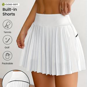 TEMU 여성용 테니스 스커트 쇼츠 - 애슬레틱 투톤 (블랙/화이트), 탄력 있는 허리밴드, 비침 방지 스포츠 바텀스, 테니스, 골프, 피클볼, 요가, 세탁기 사용 가능 운동 & 캐주얼 의류, 비침 방지 소재
