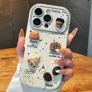 TEMU 아이폰 16 프로 맥스/15/14 플러스/13/12/11 호환 커피 베어 3D 가죽 케이스 - 트렌디한 빈티지 디자인, 고품질 보호 기능, 여성용 스타일리시 핸드폰 커버, 커플&친구&가족 선물 추천|핸드폰케이스|휴대폰케이스