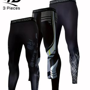 TEMU 3pcs 남성 고 탄성 땀 흡수 운동 바지, 무접속 압축 타이츠 - 통기성 방습 운동 레깅스, 러닝, 사이클링, 요가, 체육관 및 야외 활동용 - 여름 스포츠 의류, 피트니스 의류 | 세련된 디자인 | 방습 소재, 운동 바지, 땀 방지