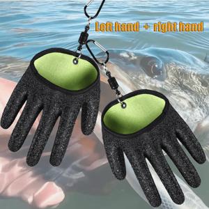 TEMU 1/1/2개 그린 안감 미끄럼방지 낚시장갑, 물고기 탈출 방지 장갑, 블랙 라텍스 장갑, 낚시 액세서리, 강력한 자석 버클 빠른 잡기, 블랙 라텍스 미끄럼방지 메쉬, 물고기 탈출 방지, 야외 활동 및 낚시에 적합