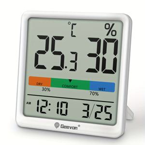TEMU GEEVON 실내/실외용 온습도계 LCD 디스플레이, °C/°F 전환 가능, 실시간 온도 및 습도 모니터, °H (이슬점), 24시간/12시간 시계, (AA) 배터리 포함, 실험실, HVAC 시스템용