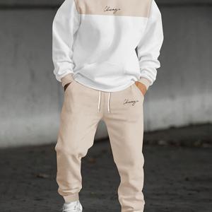 TEMU 남성 가을/겨울 루즈 레터 프린트 후드티 투피스 세트