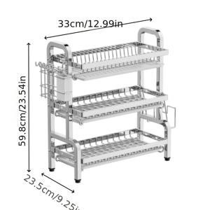 TEMU 1세트 두꺼운 스테인리스 스틸 주방 수납 선반, 싱크대용 식기 정리대와 배수 트레이, 칼 홀더 및 도마 후크가 있는 접시 랙