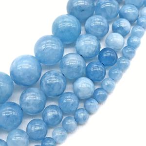 TEMU DIY 주얼리 만들기용 6-10mm 아쿠아마린 차크 도 스톤 비즈 - 라운드 루즈 비즈, 우아한 팔찌 & 목걸이 공예 재료, 수제 보석용 천연석 비즈, 비즈 액세서리, 고품질 매끄러운 질감 비즈