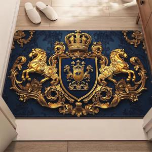TEMU 1개 빈티지 로얄 크라운 도어매트 - 미끄럼 방지 욕실 매트, 골든 크라운 디자인의 헤비듀티 650gsm 럭셔리 바닥 매트, 거실/침실/캠핑용 세탁 가능한 실내외 매트 - 우아한 홈 데코 매트, 장식 패턴, 내구성 있는 원단, 인테리어 디자이너용 드래곤 러그, 도어 매트, 입구 매트, 골든 게코, 홈 매트, 현관 카펫, 방 카펫, 야외 입구 매트