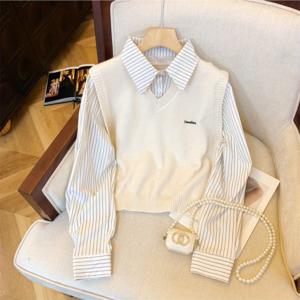 TEMU 여성용 캐주얼 가을 투피스 아웃핏: 패셔너블한 루즈 베스트와 롱 슬리브 탑, 집에서나 외출 시 데일리 웨어로 완벽, 여성용 조끼, 홈 의류,편안한 의상,트렌디한 의상,우아한 스타일,통기성 원단,신축성 있는 원단,여성용 상의,캐주얼 탑,주말 착용,오피스 캐주얼