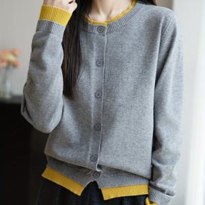 TEMU 여성용 우아한 투톤 가디건 - 부드럽고 따뜻한 긴소매 스웨터, 대비되는 칼라, 가을/겨울용 루즈핏 풀오버, 오피스, 파티