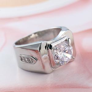 TEMU 1개 남성용 스퀘어 컷 합성 반지 - 화이트 골드 도금 우아한 웨딩 밴드, 파티·휴일·데일리 착용 - 크리스마스, 발렌타인데이 선물