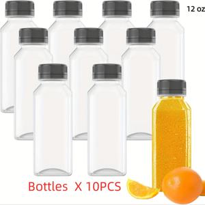 TEMU 10개/18개 빈 투명 플라스틱 주스 병 4oz 5oz 8oz 16oz 빈 대량 물 용기, 액체용 물병, 캠핑 파티 주스 병 음료 대량 용기, 주스, 우유 및 기타 음료용 검은 뚜껑이 있는 물병