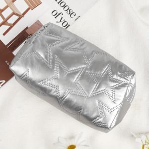 TEMU 고품질 PU 별 장식 화장품 파우치 - 핑크 & 화이트 메이크업 가방 폴리에스터 안감, 내구성 있는 여행용 세면도구 정리함 일상 및 여행용, 스타일리시한 세면 도구 정리함 | 파우치, 여행용 세면가방|파우치