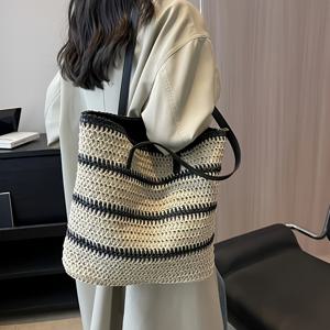 TEMU 1개 직조 토트백, 스타일 휴가 비치백, 여성 패션 숄더백, 대용량 스트로 토트백, 데일리 쇼핑백, 할로윈 크리스마스 선물