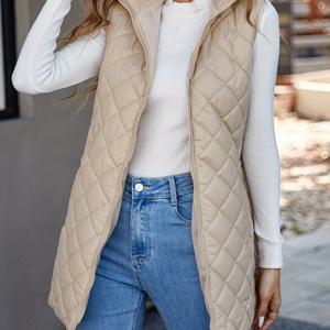 TEMU 집업 퀼팅 조끼, 가을 & 겨울용 캐주얼 열 민소매 포켓 조끼, 여성 의류