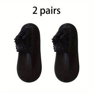 TEMU 2/4 쌍 미끄럼 방지 레이스 트림 양말, 가을 & 겨울용 캐주얼 & 따뜻한 신축성있는 발목 바닥 양말, 여성용 스타킹 & 양말류