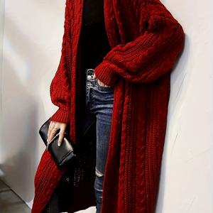 TEMU 여성용 우아한 레드 가디건 - 캐주얼 시크 긴팔, 루즈핏, 단색 폴리에스터, 가을 & 겨울에 완벽, 다용도 레이어링 피스, 사계절용 가디건 | 편안한 핏 스웨터 | 구조적 디자인, 스웨터 가디건