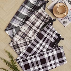 TEMU 3팩 여성용 체크무늬 잠옷 반바지, 캐주얼 니트 폴리에스테르 95% 탄성 5% 파자마 바닥, 올시즌 보 디테일 잠옷, 140gsm 원단 무게