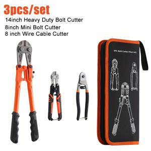 TEMU 14인치 & 8인치 플라이어, 8인치 와이어 커터가 포함된 3개 세트 헤비 듀티 볼트 커터 세트 - 잠금 커팅, 케이블, 가시선, 체인용 크롬 바나듐 스틸 - 휴대용 가방 포함