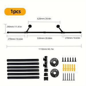 TEMU 내구성이 뛰어나고 분리 가능한 43.7인치 행거, 산업용 파이프 의류 디스플레이 랙, 벽걸이 의류 행거, 옷 건조대, 침실, 욕실, 사무실, 옷장, 벽 장식, 가정용 수납 정리, 산업 스타일 철 파이프