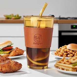 TEMU 1개 대용량 유리 텀블러 with 스트로우 - 뜨거운 & 차가운 음료 겸용, 홈 & 오피스용 스타일리시 커피 컵