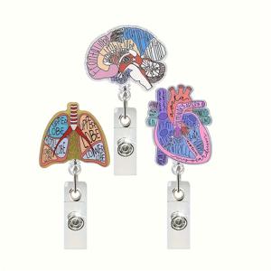 TEMU 3개 세트의 의사 및 간호사용 리트렉터블 ID 배지 홀더 - 하트와 뇌 디자인으로 아크릴로 제작되어 폐 상징이 포함되어 있으며, 해부학에 관심 있는 사람들에게 완벽한 창의적인 선물로 건강 관리 전문가에게 적합합니다.