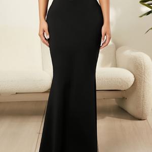 TEMU 인어 - 길이 이브닝 가운 - A라인 - 와이드 슬릿 드레스, 세탁기 사용 가능한 솔리드 블랙 포멀 웨딩 게스트 파티 드레스, 갈라 & 특별한 날을 위한 프롬 드레스