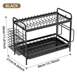 TEMU 1개 2단 접시 건조대, 접시 건조대 공간 절약 주방 조리대 설거지 건조대 배수판, 수저 거치대, 녹 방지, 내구성, 세척이 쉬움, 주방 조리대 정리함