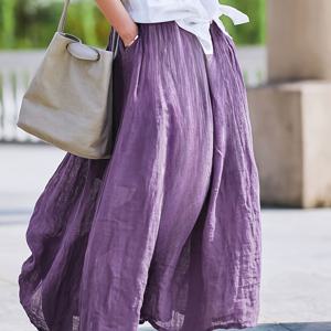 TEMU 여성용 라벤더 퍼플 레트로 스타일 맥시 스커트 - 통기성 폴리에스터, 루즈핏 포켓 포함, 우아하고 캐주얼한 봄/여름 디자인