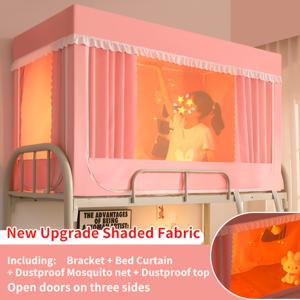 TEMU 1개 핑크색 이불받이 모기장 - 철제프레임, 올인원 방충 & 통기성 디자인, 쉬운 조립, 튼튼한 구조로 침대용,소녀의 침실/기숙사/여행에 이상적-360°보호&편안함, 모든계절 사용가능(화이트 테두리가 있는 핑크) - 민감한빛베이지에도 좋음, 전기 필요없음, 손세탁 가능한 패브릭, 휴대하고 공간절약형 침대틀 포함, 침대커튼, 침대 데코