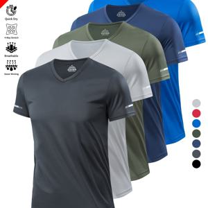 TEMU 남성용 경량 통기성 V넥 티셔츠 5개 세트 - 골프, 낚시, 체육관, 러닝 및 캐주얼 착용을 위한 빠른 건조, 수분 흡수 반팔 스포츠 셔츠 (빨강색, 파랑, 검정, 회색, 진한파랑) | 스포티 V넥 | 통기성 원단, 스포츠 티셔츠