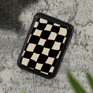 TEMU 아이폰용 럭셔리 패션 블랙 브라운 체크무늬 인조 PU 가죽 자석 카드 홀더, 아이폰 16 15 14 프로 맥스 KA1 PU 가죽 지갑 부착물, 1-2장의 카드 보관, 내장 보안 포켓 장착