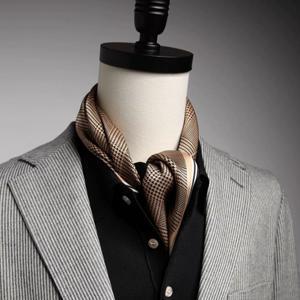 TEMU 1pc 스타일 남성용 럭셔리 클래식 체크무늬 실크 스카프, 100% 폴리에스터 직조 목도리 스카프, 슈트 및 셔츠를 위한 우아한 액세서리, 가을/겨울 패션 스카프