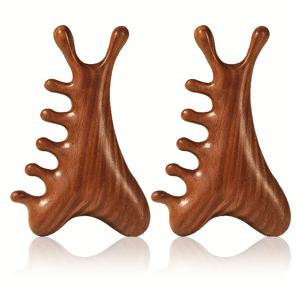 TEMU 4종 다기능 목재 빗 마사지 스크래핑 빗 머리와 목 구아샤 드레딩 경락 아티팩트 얼굴 눈 마사지 목재 빗 2개 세트|괄사마사지