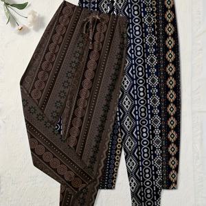 TEMU 여성을 위한 3장의 프린트 롱 팬츠 세트, 모든 계절에 적합합니다.