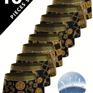 TEMU 10개 남성용 검은색과 금색 그리스 스타일 박서 브리프 - 부드럽고 통기성이 좋은, 유연한 속옷. 일상용 캐주얼 웨어를 위한 고급스러운 히에로글리프 프린트.