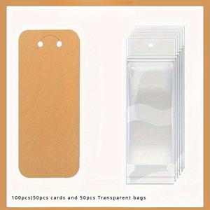 TEMU 100/200개 50장 카드 및 50개의 투명 봉지 / 100장 카드 및 100개의 투명 봉지) 빈 라벨 소 양 풀 따기 목걸이 키체인 디스플레이 카드, 투명 봉지 포함, 보석류 보관 및 포장 용품