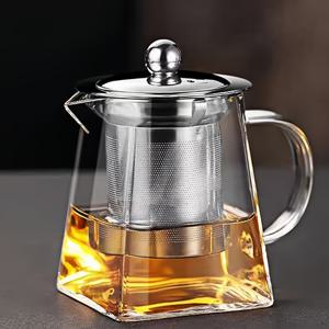 TEMU 1pc 열 방지 사각 유리 차반, 스테인레스 스틸 차반 - 고 보로실리케이트, 통합 디자인, 풀리 잎 차에 완벽, 통합 차반 | 현대 차반 | 내구성 있는 유리 차반