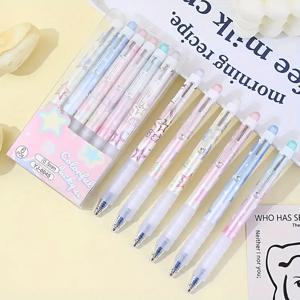 TEMU 사무용 카테고리, 6/12 생생한 지우개 가능한 젤 펜 - 사무실 및 학교 사용에 이상적, 0.5mm 블루 잉크, 리트랙터블, 별 디자인, 귀엽하고 스타일리시한 일상 쓰기와 드로잉용 펜, 개학 시즌 필수품, 빠른 건조 사무용품, 매끄러운 글씨감, 우아한 문구류, 데일리 및 전문가용 컬러펜