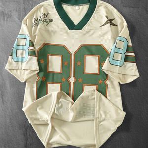 TEMU 남성용 터키스 V넥 티셔츠 - 넘버 98 저지 디자인 & 스타일 핀스트라이프, 통기성 여름 캐주얼 팬 의류, 축구/저지 스타일 반팔 상의