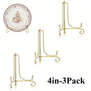 TEMU 3pcs 우아한 골든 아이언 디스플레이 스탠드 - 프레임, 플레이트, 태블릿 및 아트를 위한 클래식 메탈 사진 홀더, 홈 및 파티 장식에 완벽, 파티 장식 스탠드 | 장식적인 금속공예 | 내구성 있는 금속 스탠드, 금속 디스플레이 랙