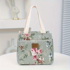 TEMU 1개 레트로 플로럴 나일론 핸드백 - 앞면 지퍼 포켓 & 반밀폐 디자인, 우아한 워크백 & 스타일리시 쇼핑 토트백, 혼합 컬러, 손세탁 가능, 귀여운 파우치, 스타일리시 스토리지 백, 장보기 가방, 가벼운 캐리올, 패션 액세서리|소품샵