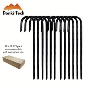 TEMU 12개 30cm 강력 J형 트램폴린 지상 스테이크, 금속 조경 , J 후크 앵커, 정원 울타리 스테이크, 식물 지지대, 코팅된 안전 앵커 (블랙&실버) - 야외 텐트 및 정원 장식용