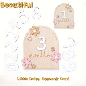 TEMU 1개 창의적인 DIY 목재 월간 카드, 임신 발표 사인, 양면 숫자 마커, 첫 해 성장 카드, 야외 파티 사진 소품