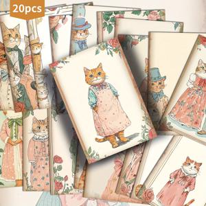 TEMU 20pcs 빈티지 시대 고양이 파스텔 포스트카드 - 4x6 인치 레트로 핀업 삽화, 스크랩북 및 크래프팅을 위한 클래식 만화 디자인, 귀여운 고양이 및 꽃 장식이 있는 수집용 장식 카드, 스크랩북 용품, 귀여운 삽화, 장식 우편